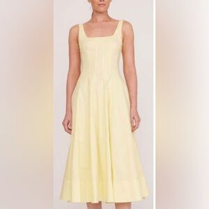💛 NWOT Staud Wells Midi Dress in Pale Lemon Butter Yellow